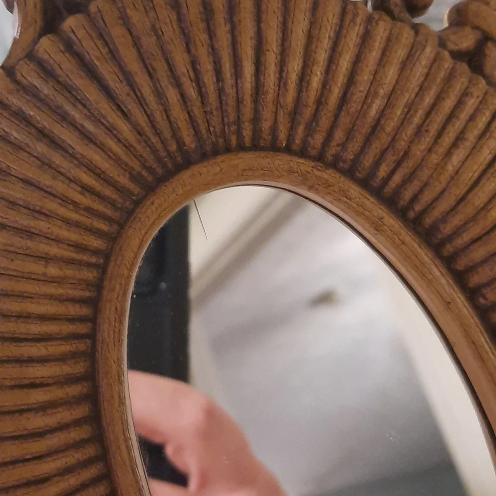 Pair of faux rattatan vintage mirrors made in usa brown boho bohemian style